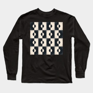 Retro Square and Circle Tile Black and White Long Sleeve T-Shirt